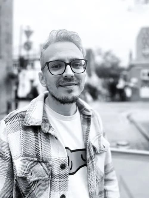 Black and white portrait of Rory Ashford-Bentley